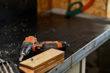 A box of metal steel heads and bits with different types for screwdriver in the workshop