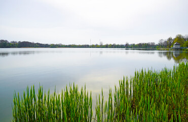View of the Glauchau reservoir in Saxony. Landscape with a lake and the surrounding nature.
