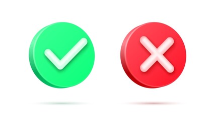 Realistic 3d check mark right and wrong button