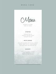 Minimalist wedding menu template with green watercolor