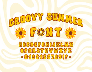 Groovy cartoon font in style retro 60s, 70s. Trendy psychedelic alphabet. Vector hand drawn illustration	
