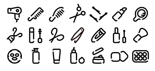 Beauty cosmetics icon set (Soft bold line version)