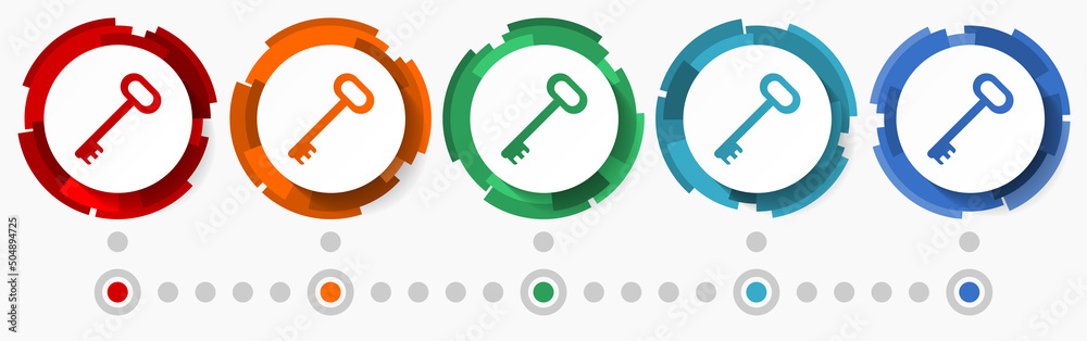 Poster Key concept vector icon set, modern design abstract web buttons in 5 color options, infographic template
