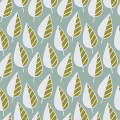 Contour doodle leaves backdrop. Seamless cartoon leaf pattern vector illustration. Minimal floral wallpaper. Botanical abstract geometric texture. Template for print, design, banner or card.