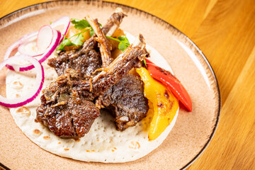 lamb with grilled vegetables and flatbread