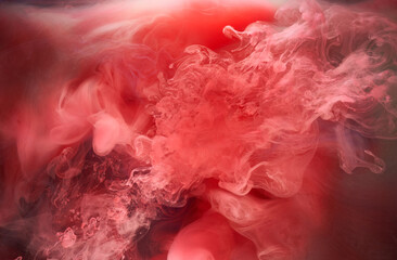 Black and red ink background, colorful fog, abstract swirling ocean, acrylic paint pigment...
