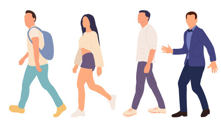 Fototapeta premium walking people flat design, sketch isolated, vector