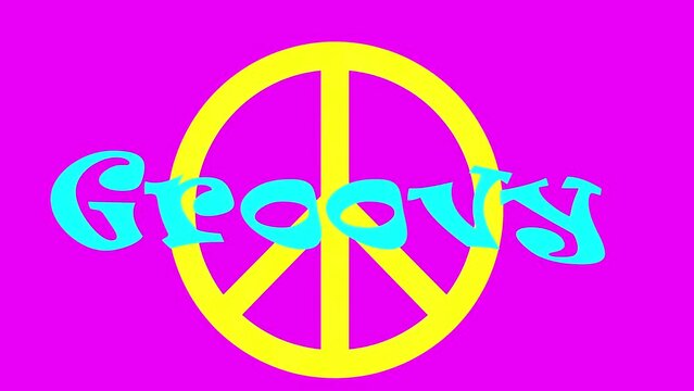 Groovy sixties hippy style background with peace symbol animation 