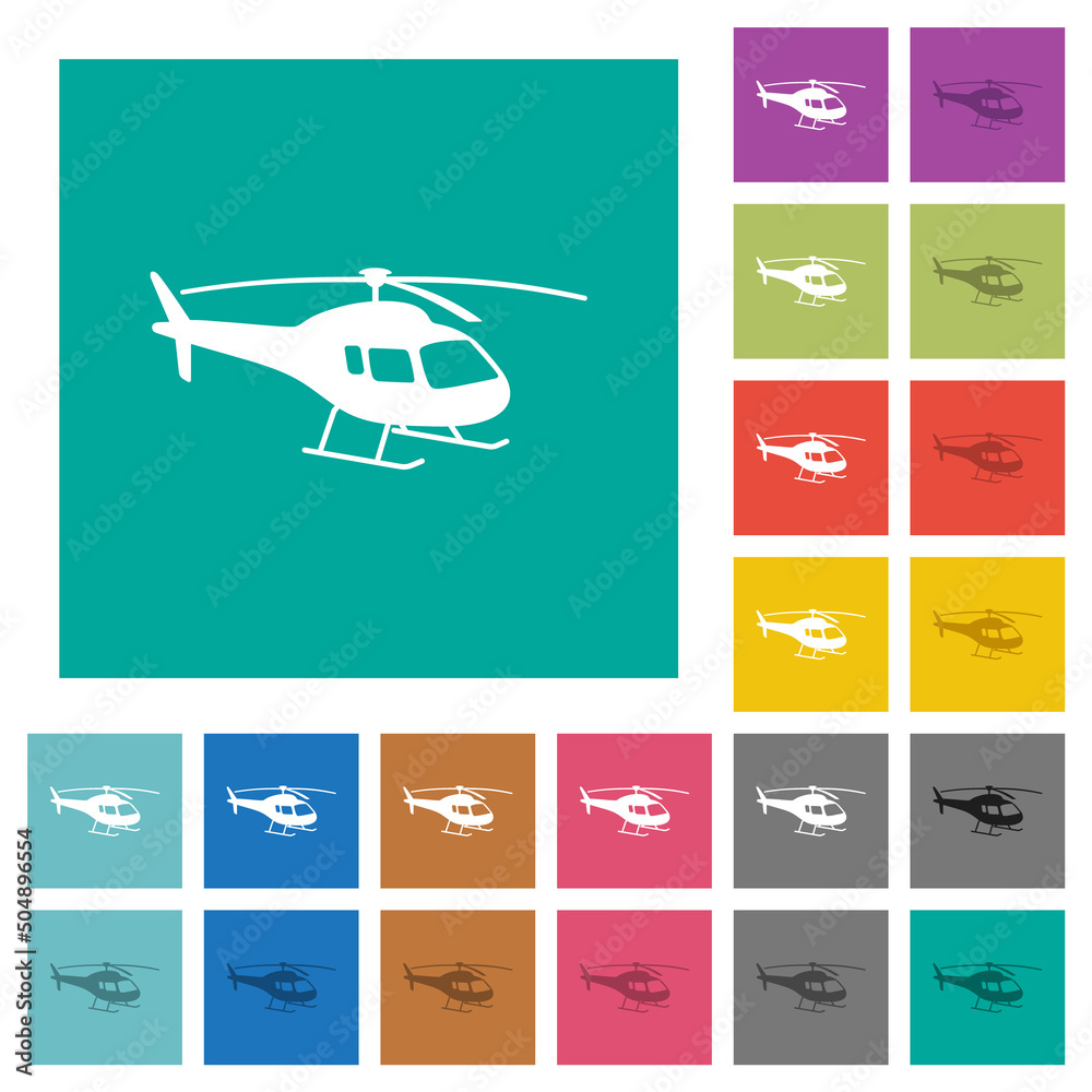 Sticker Helicopter silhouette square flat multi colored icons