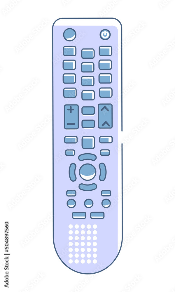 Poster remote control for tv semi flat color vector element. full sized object on white. switch channels at