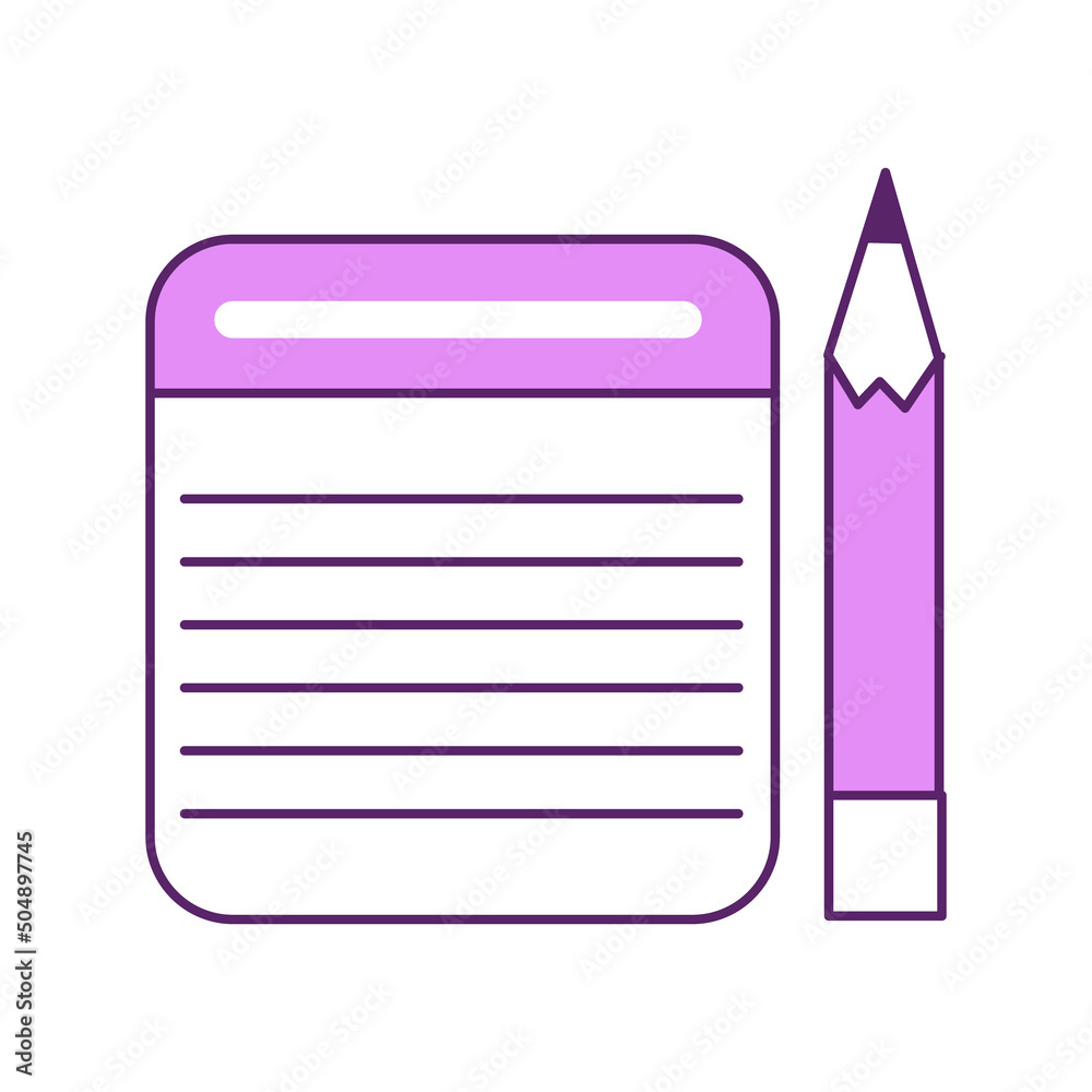 Poster notepad and pencil semi flat color vector element. full sized object on white. blank notebook. write