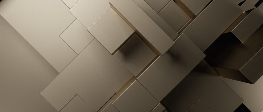 Fototapeta Abstract Shiny Gold Copper 3D Cubes Trendy Futuristic Banner Background Wallpaper 3D Illustration