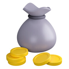Pouch with golden coins icon, moneybag or bag of gold