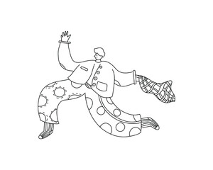 A cheerful, contented man runs, jumps. Joy, emotions. Outline drawing