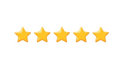 Five realistic 3d yellow glossy rating stars
