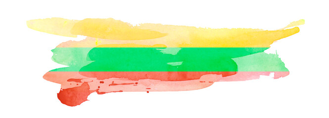 The Lithuanian flag painted on white paper with watercolor
