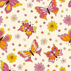 Butterflies and flowers seamless pattern