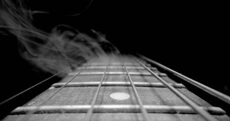 Guitar fretboard with sliding in black and white