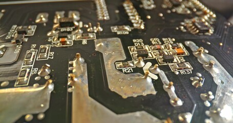 Circuit board macro with probe lens closeup