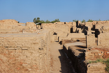 Mohenjo daro ruins close Indus river in Larkana district, Sindh, Pakistan