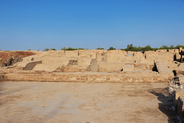 Mohenjo daro ruins close Indus river in Larkana district, Sindh, Pakistan