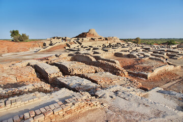 Mohenjo daro ruins close Indus river in Larkana district, Sindh, Pakistan