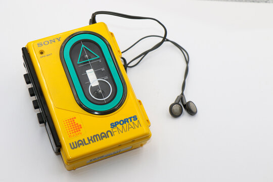 Sony Sports Walkman radio cassette player. Retro vintage portable audio  music device 1980s. Earphones or in-ear headphones attached. Dublin,  Ireland Stock Photo | Adobe Stock