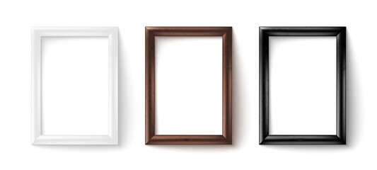Realistic 3d blank wooden photo picture frames