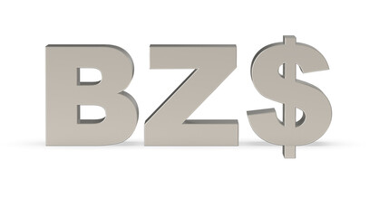 Belize dollar, BZD, Currency symbol of Belize in metallic Silver