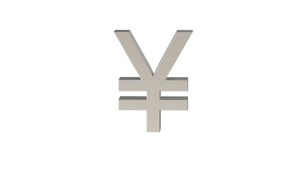 Yen symbol on white background, china yuan renminbi, CNY, Currency symbol of the people's republic of China in metallic Silver
