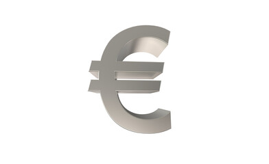 Euro sign isolated on white , EUR, Currency symbol of Europeans union in metallic Silver