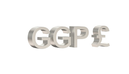 Guernsey Pound, GGP, Currency symbol of Guernsey in metallic Silver