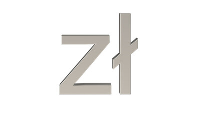 Polish zloty, PLN, currency of Poland in metallic Silver 