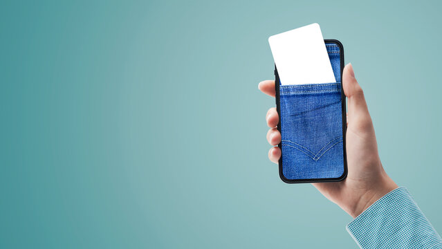 Blank card in a pocket and smartphone