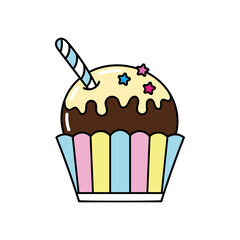 vector cartoon ice cream in a cream bowl, chocolate with topping, bright