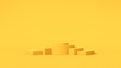 Yellow stand for presentations on a yellow background. 3d render illustration.