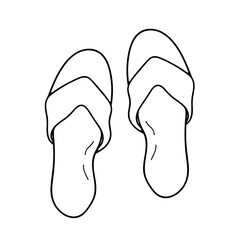 Textile hygienic spa bath slippers. Cozy relaxing spa hotel. Vector isolated black line logo.