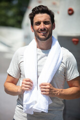 Fototapeta premium handsome guy relaxing after outdoor workout