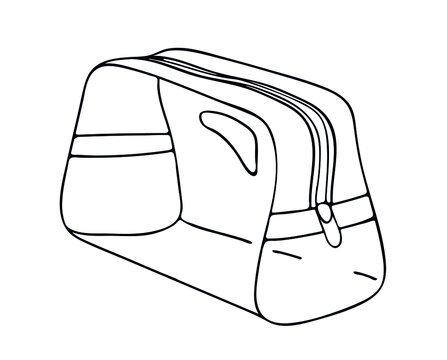 recommend clip art: The black line of the cosmetics logo. Fashion concept, women's beauty. A hand-drawn cosmetic bag for storing cosmetics.