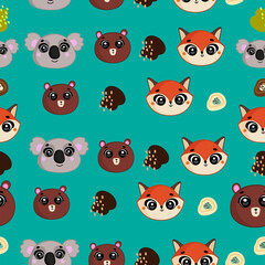 Seamless childish pattern Cute baby animals and rainbow clouds Creative night style for kids tender, childish texture for wrapping fabric textile wallpaper clothing background Baby pajamas Vector.