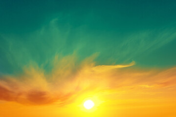 Colorful cloudy sky at sunset. Gradient color. Sky texture, abstract nature background