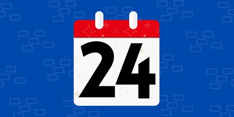 24th day of the calendar. Banner with twenty four on an blue background with a white calendar