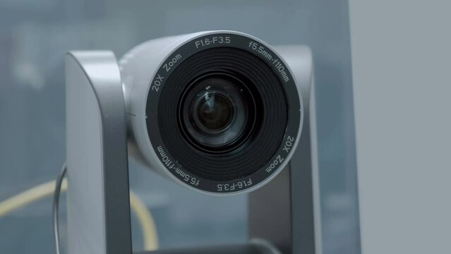 Home or office on-line Internet camera for people to communicate in social networks or messengers. Closeup. Shot in motion