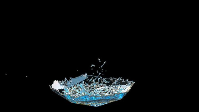3d blue splash flowing water on black super slow motion 1000 FPS 4k