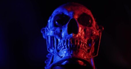 Skull with colored lighting loop closeup