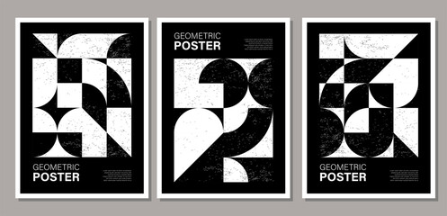 Set of minimal geometric design poster, vector template with primitive shapes
