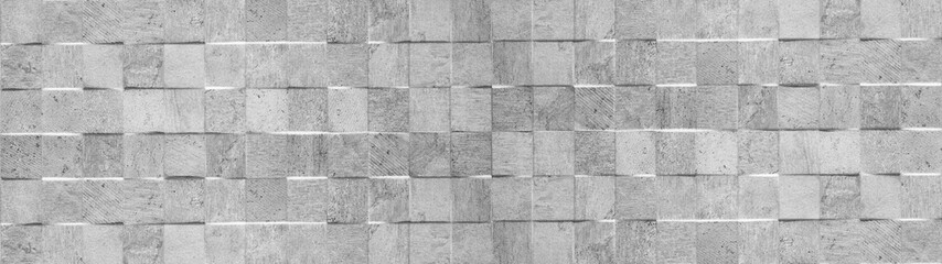 Gray grey white stone concrete cement texture with square cubes mosaic background panorama banner...