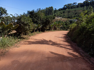 Fototapeta na wymiar Dirt road in country town with farms