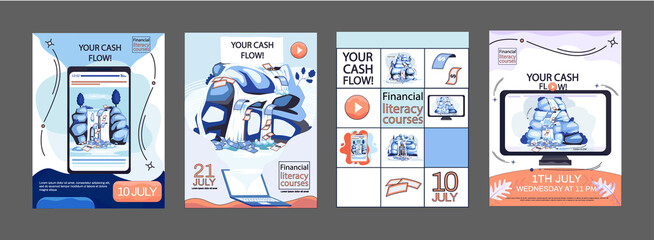 Cash flow, stable income website, advertising poster. Idea of income growth and development. Business investment, financial literacy courses and profit increase. Active and passive income concept