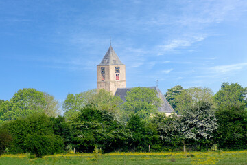 Kerktoren van Zalk - Church tower of Zalk , Overijssel province, The Netherlands - obrazy, fototapety, plakaty